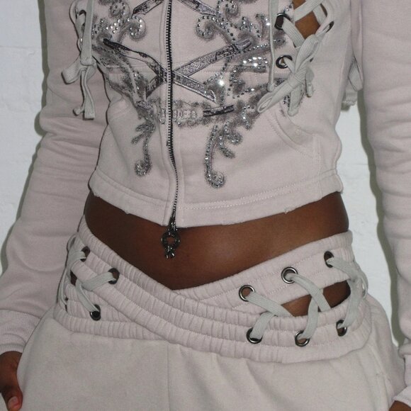 Named Collective: Vendetta Lace up Oversized Sweatpants in Bone - Picture 2 of 4